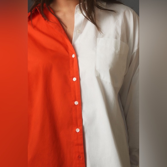 The Maeve Bennet Button Down Shirt Colorblock Red & White Oversized XS / S / M - Picture 5 of 11
